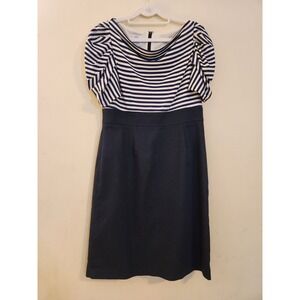 Suzi Chin For Laggy Boutique Size‎ 10 Navy Blue White Stripe Short Sleeve Dress